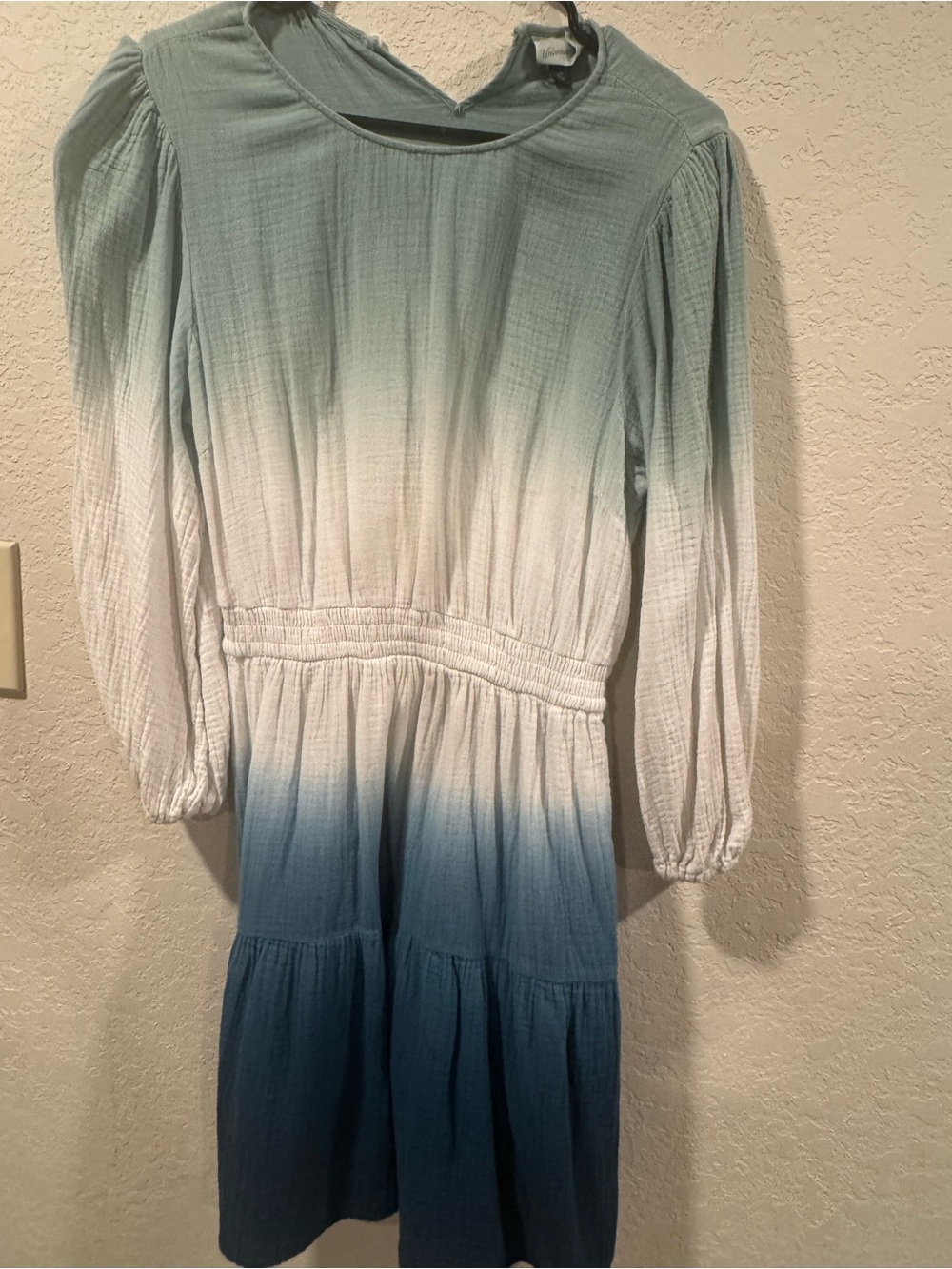 Universal Thread Ombre Long-Sleeve Tiered Dress in Green-White-Blue